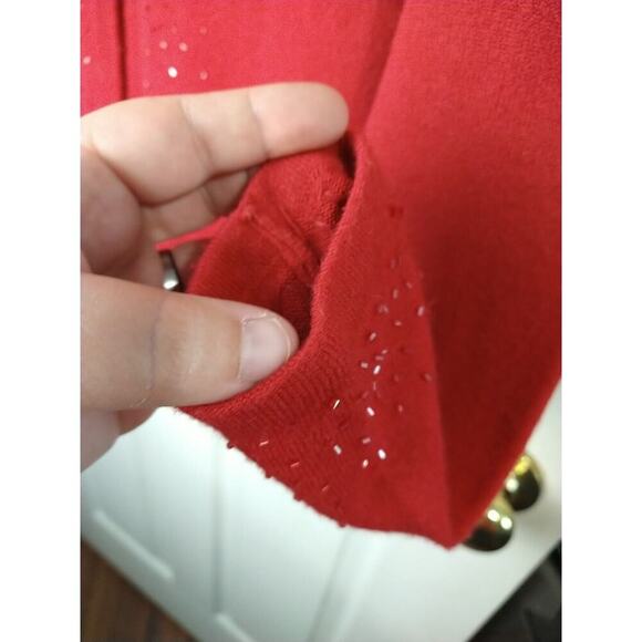 Croft And Barrow Woman M Sweater Red Beaded Pullover Cardigan Tank Front Lined - Picture 9 of 10